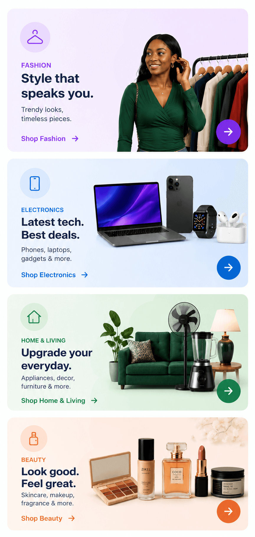 Featured categories on Winipat: Fashion, Electronics, Home & Living, Beauty